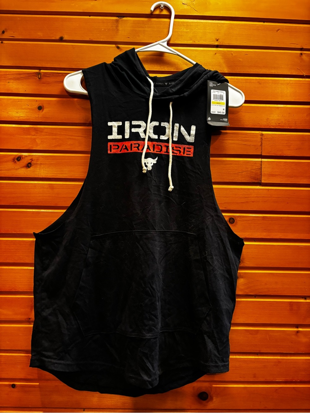 Under Armour Black Sleeveless Hoodie with White and Red Graphic
